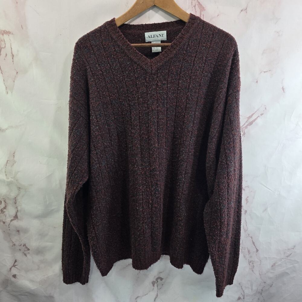 Alfani Sweater Mens XL Red Lambswool Wool Vintage Crew Maroon Burgundy